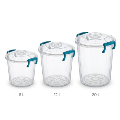Recipiente de 6 lts, 12 lts, 20 lts transparente 